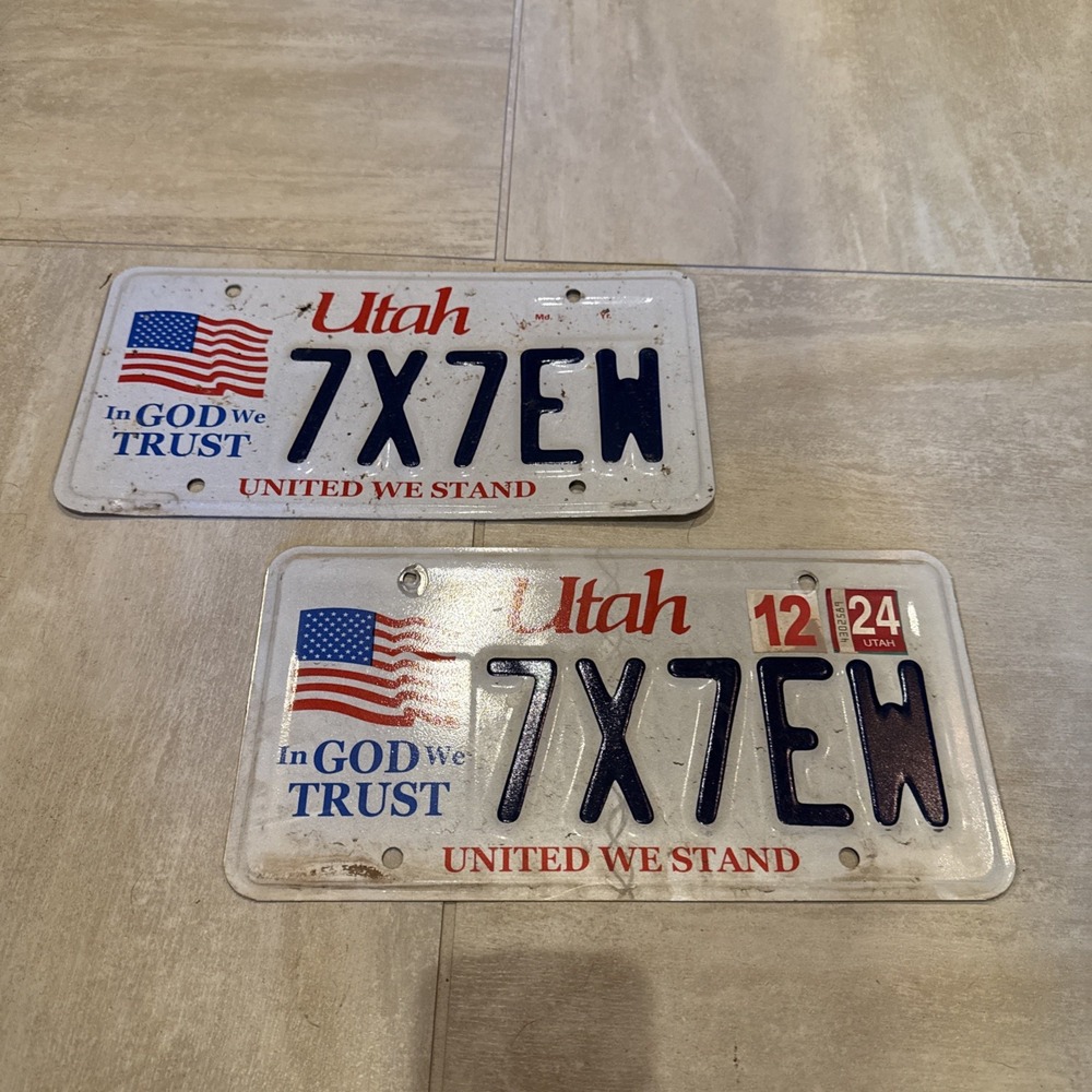 Expired Utah United We Stand In‎ God We Trust Set Pair of License Plates 7X7EW